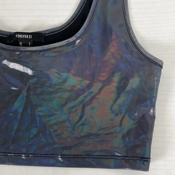 Forever 21 Women's Sequin Pleather Crop Top Sports Bra Size Small - Picture 3 of 7